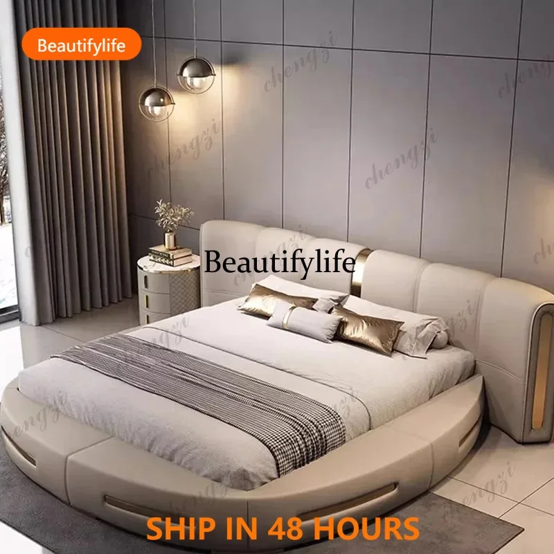 03 Round Full Bed Bedroom Frame Queen Double Massage Bed Luxury Human Dog Floor Simple Sleeping Platform Beliche Home Furniture