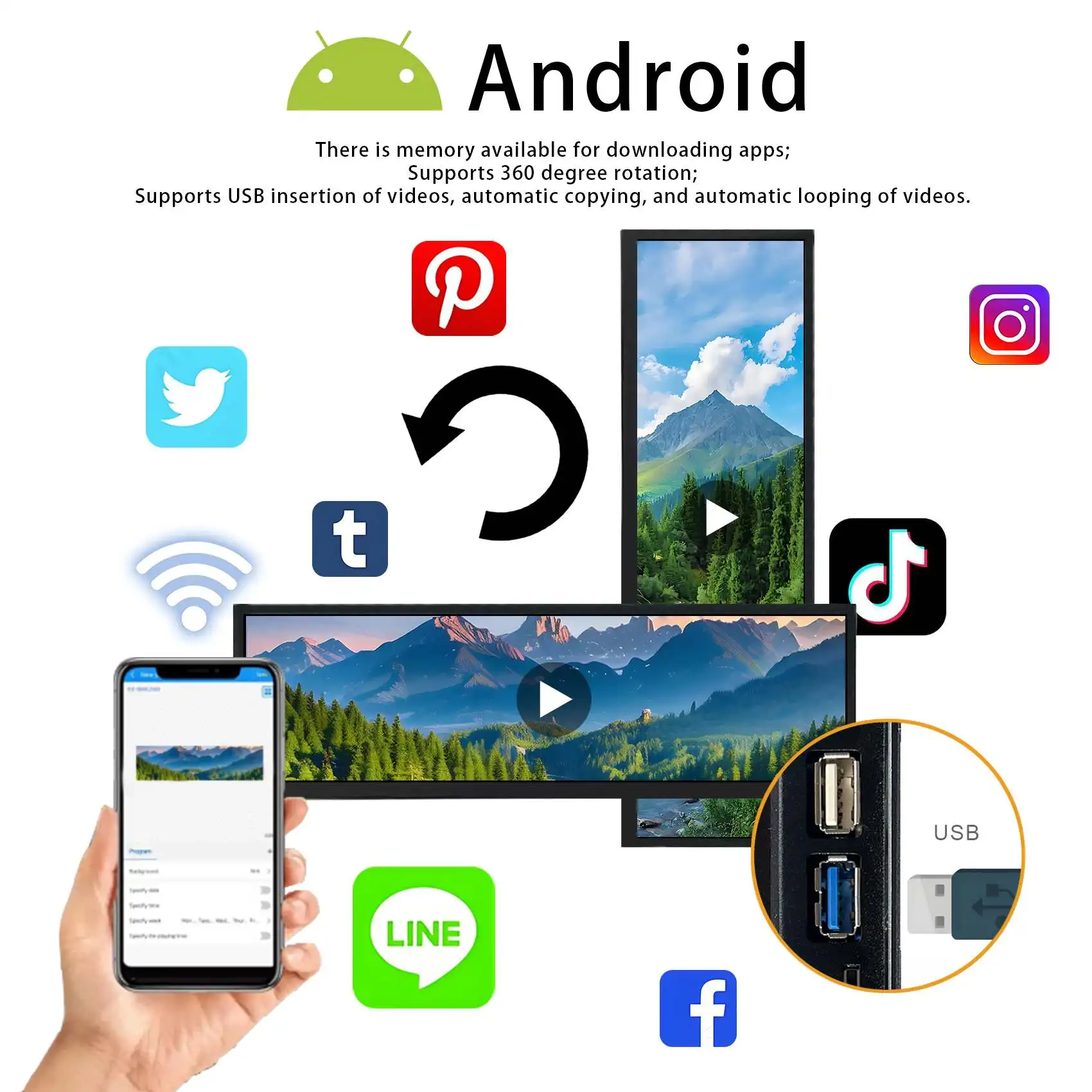 شاشة LCD أندرويد 14.5 بوصة 2K USB AutoPlay، شاشة عرض LCD IPS أوتولوب