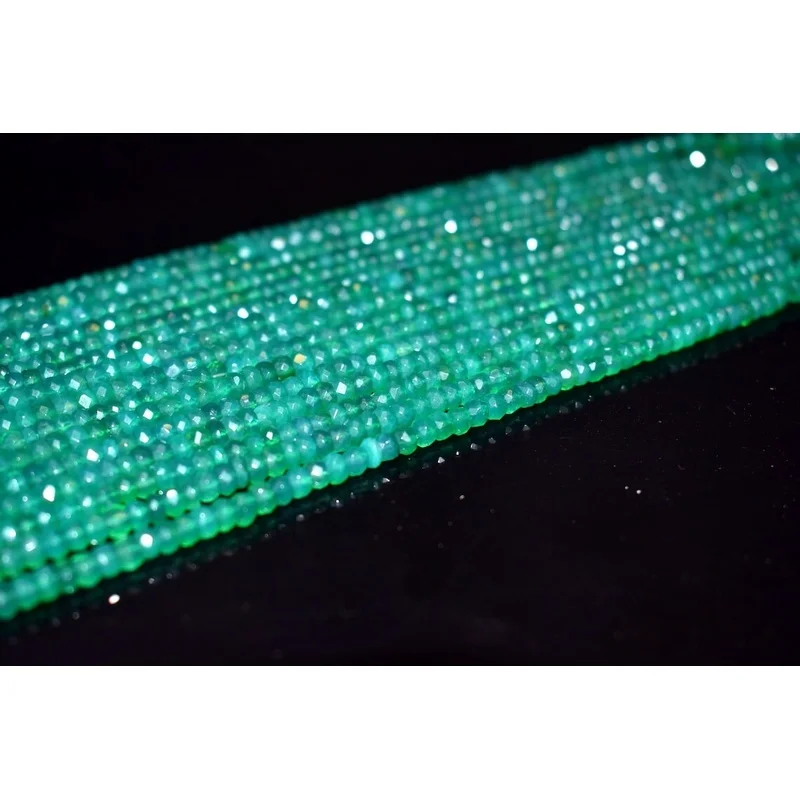 AAA++ Nature Green Onyx Faceted Rondelle Gemstone Beads Strand 12inchinch For Jewelry