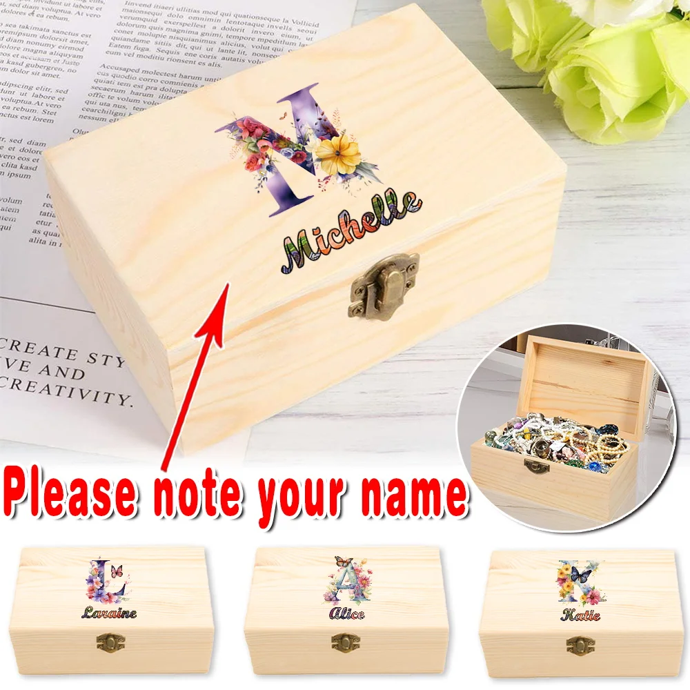 

Customized Name Vintage Wooden Jewelry Organizer Storage Box Keepsake Treasure Chest Home Decoration Durable Craft Display Case