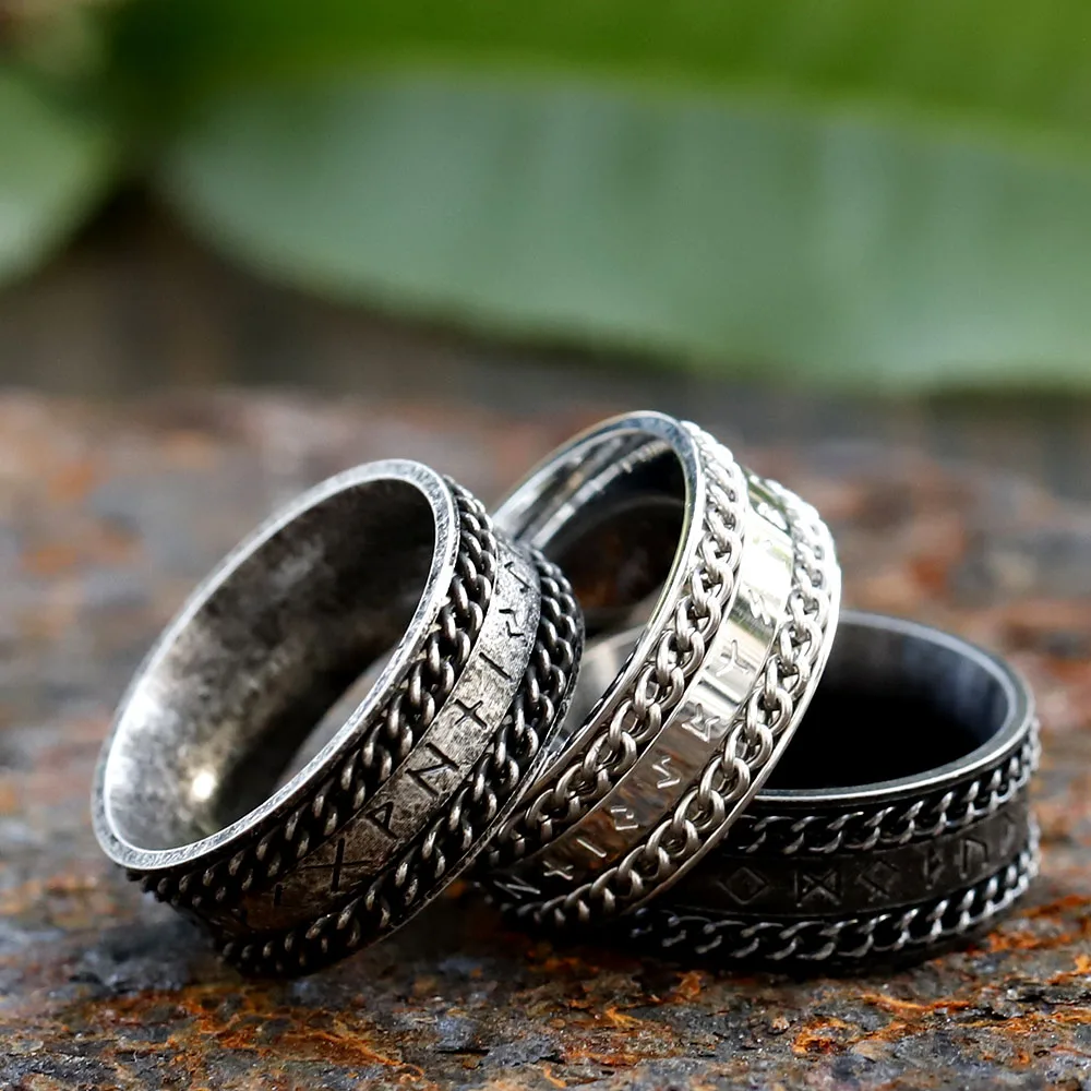 حلقة رونية بسلسلة دوارة للرجال ، فولاذ مقاوم للصدأ 316L ، تميمة فايكنغ ، موضة عتيقة ، مجوهرات ، شحن مجاني ، جديد ، هدية