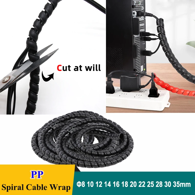 1~10M Black Spiral Wrap Tube Dia. 8~35mm Anti-Bite Wire Cover Motorcycle Computer Wire Protection Tubing Cable Line Organizer