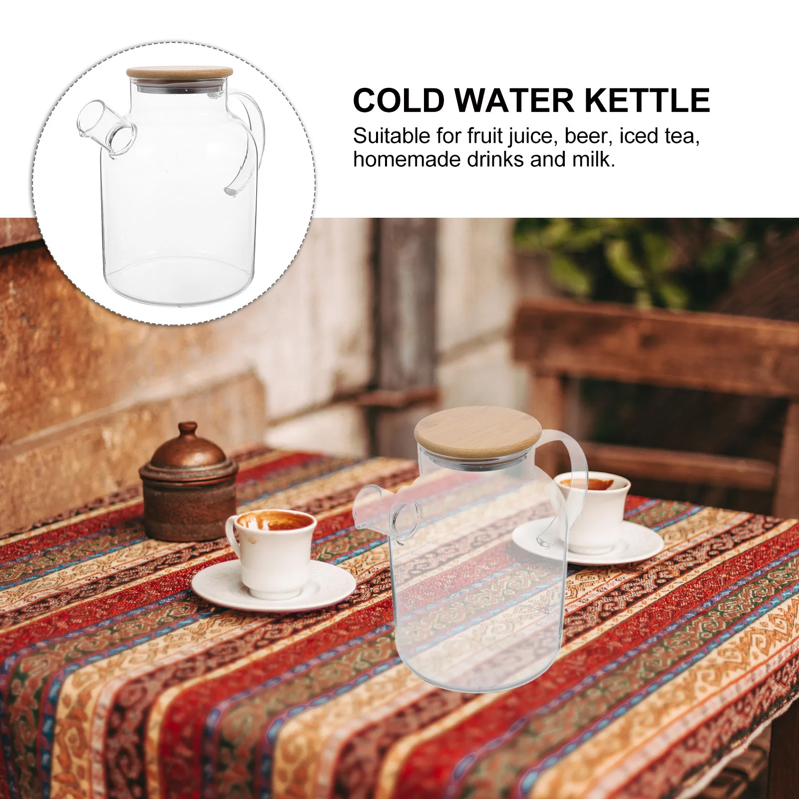 Glass Tea Kettle Bamboo Lid Clear High Borosilicate Stovetop Transparent Loose Leaf Blooming Tea Hot Cold Drink Pitcher
