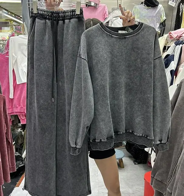 

SuperAen 2025 New Arrival Solid Color Pleated Shirt Long Pant Two Piece Sets Womens Outifits