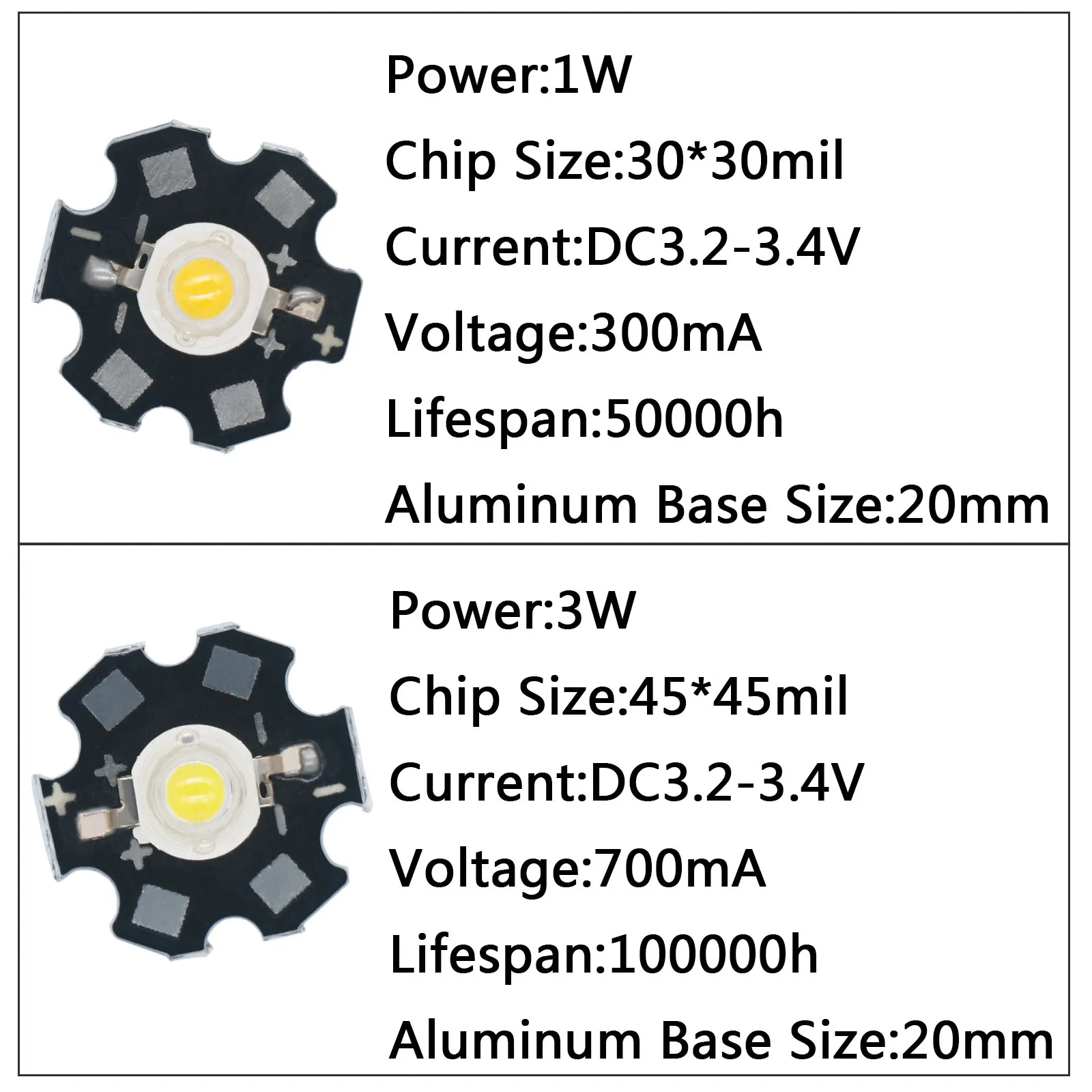 LED smd cobランプビーズ,高出力チップ,白,赤,青,緑のダイオード,20mm,黒いPCBヒートシンク,アルミニウムの茎,diy,1w,3w,10個