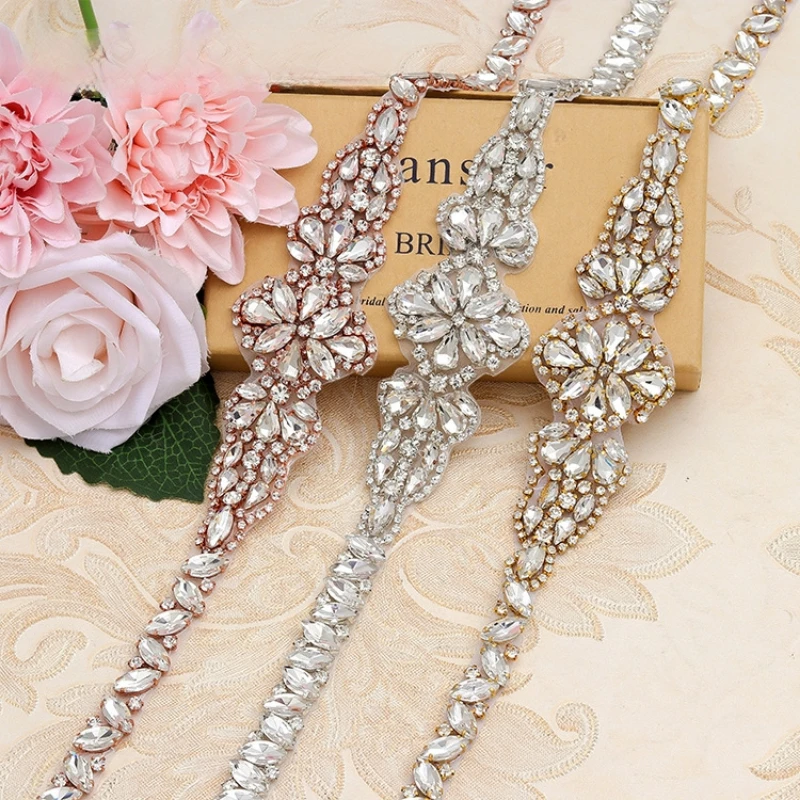 

DIY Hand-Sewn Rhinestone Appliques for Bridal Dress Self-Adhesive Crystal Embellishments Wedding Garment Chain Accessories Decor