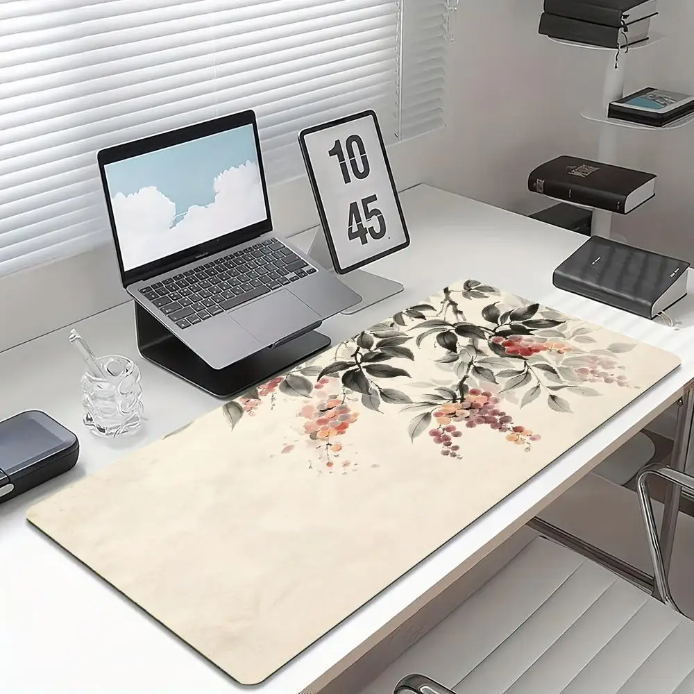 Elegant Chinese Ink Floral Gaming Mouse Pad Anti‑Slip Rubber Desk Mat Stitched Edges For PC Laptop Home Office Desktop