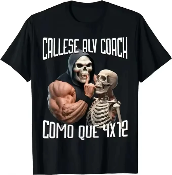 

AAAH CULEROS ESO NO ERA CREATINA Funny Skeleton Gym T-Shirt Humorous Skull Print Graphic Tee Fitness Exercise Halloween Costume