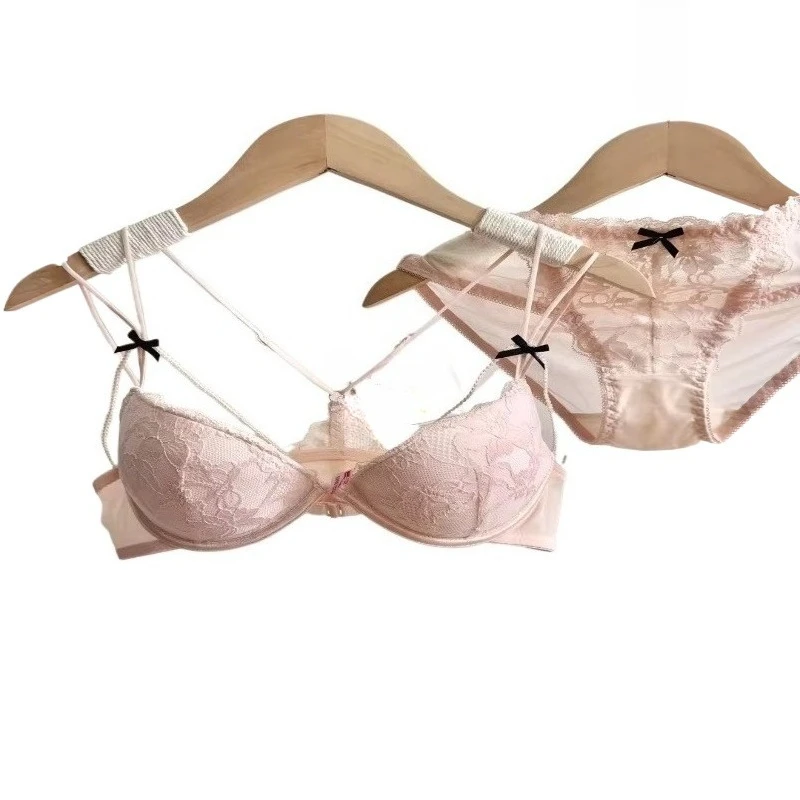 Women Front Clasp Lace Lingerie Set Wire Free Push Up Bra Thin Lined Delicate Straps Stylish Exquisite Comfort Daily Lingerie