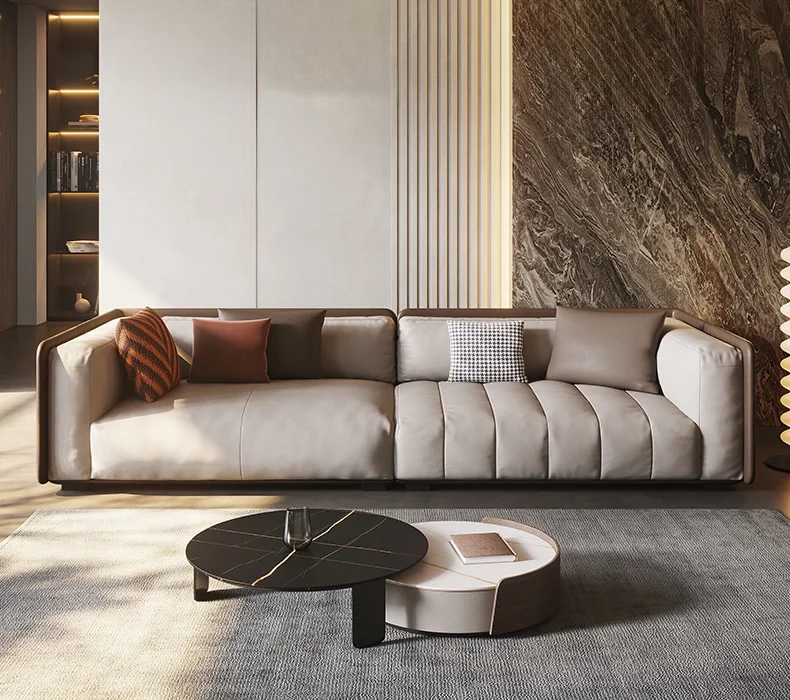 #Modern Light Luxury Living Room One Seat Corner Sofa Cowhide Leather Tufted Modular Sofa Bed Adjustable Home Furniture