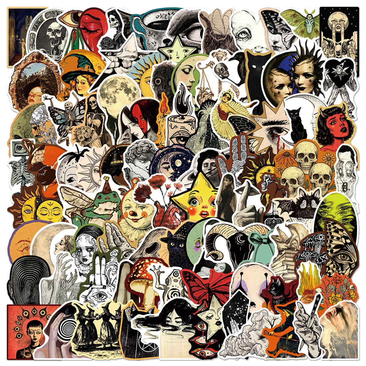 100 Pcs Vintage Gothic Stickers, Mystical Witch Decals, Waterproof Decorative Stickers for Luggage, Skateboard, Notebook