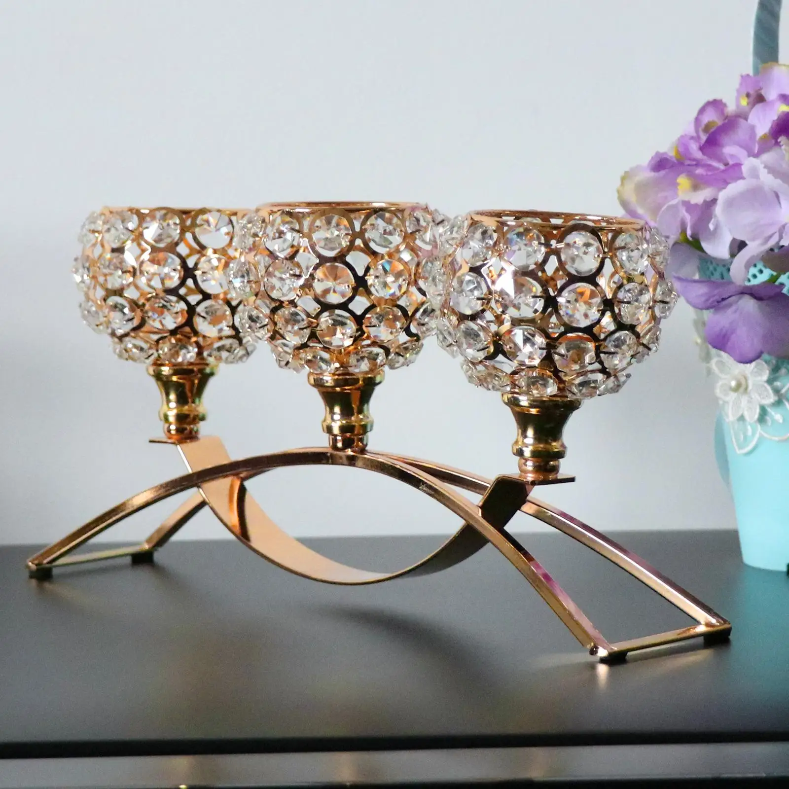 Elegant 3 Arms Crystal Candelabra Candle Stand Glass Tealight Holder for Living Room and Party Centerpieces