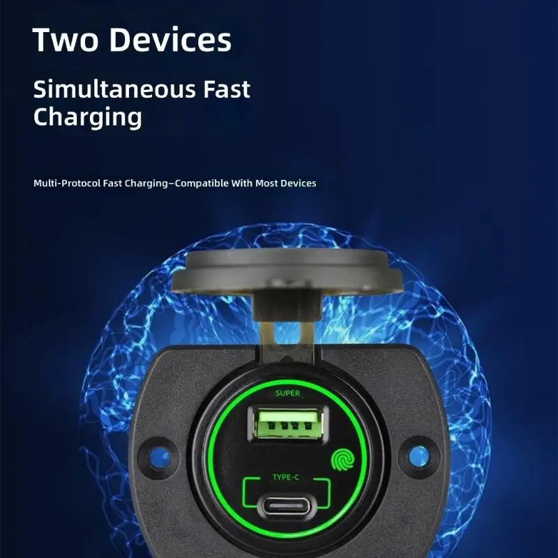 G7NA 66W Car Chargers Socket USB C Phone Power Adapter LED Lighting 12/24V For Marine Boat Bus ATV