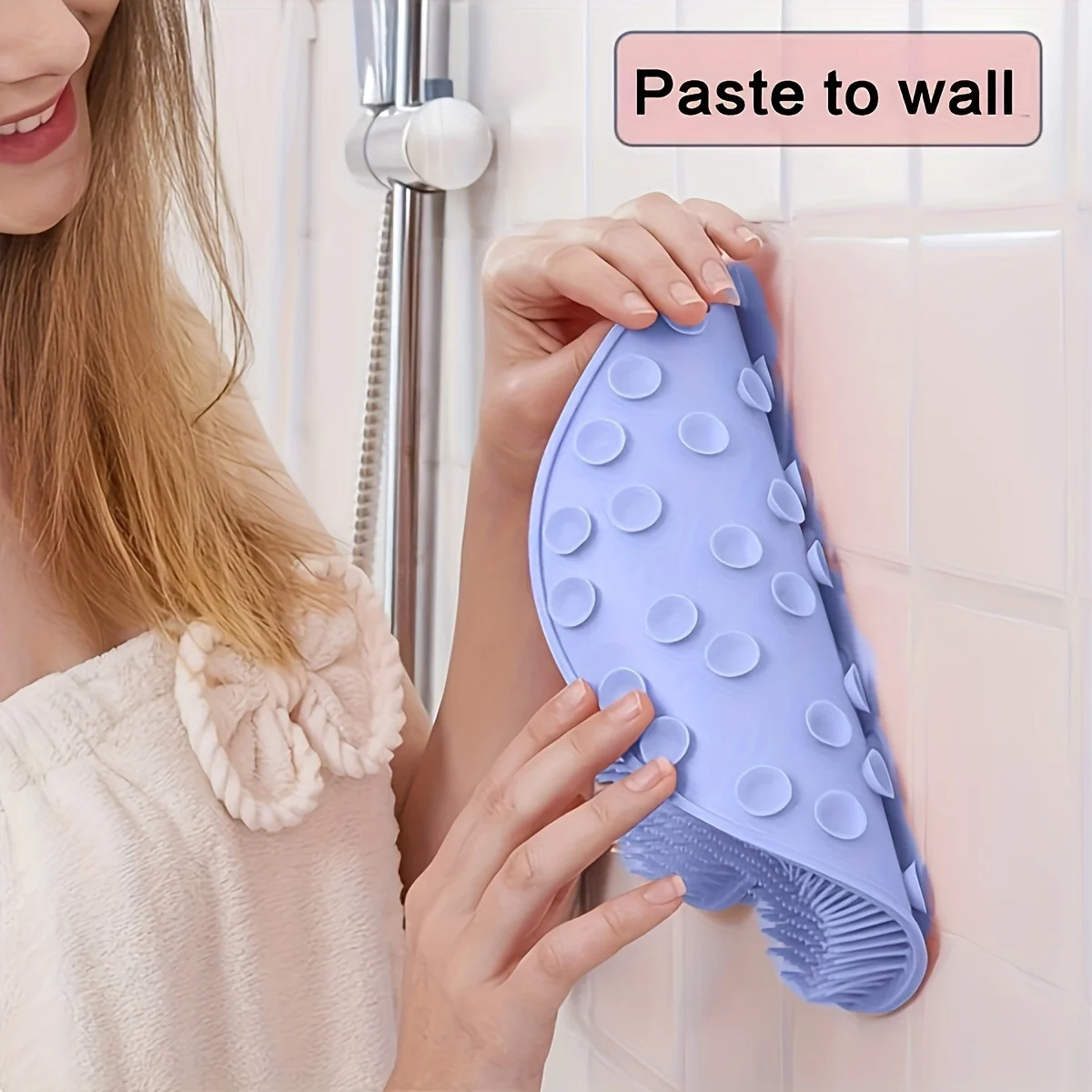 Bathroom silicone foot massage mat, non-slip suction cup bath mat with wall-mounted back scrubber, foot sole massage mat.