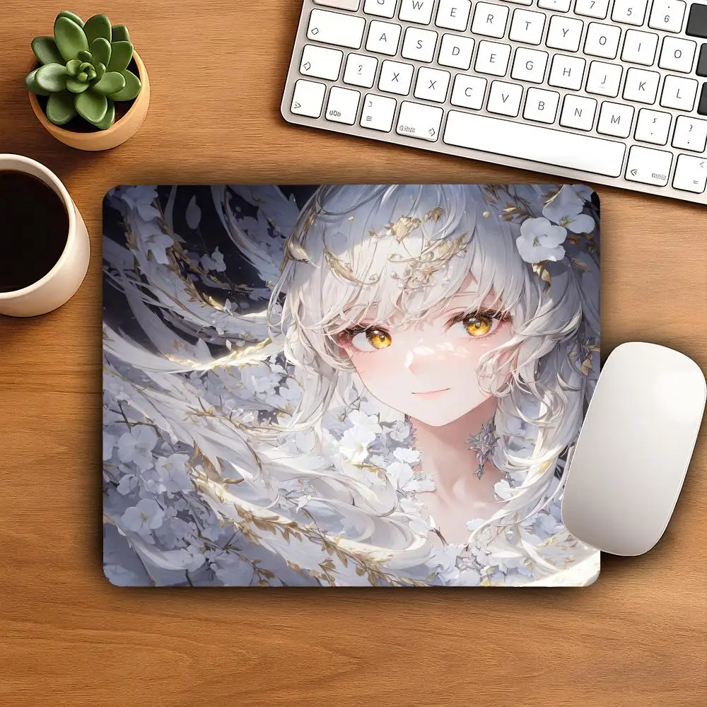 

HYBXAXC White Hair Gold Floral Art Small Mouse Pad Anti Slip Rubber Base Desk Mat For Gaming Office Laptop