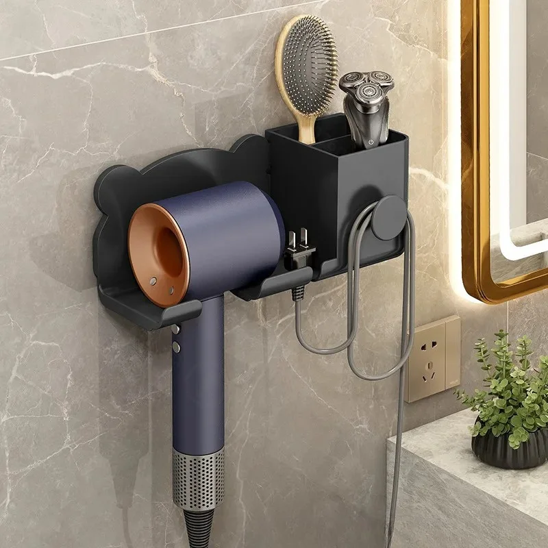 Wall Mounted Hair Dryer Holder Rack No Drilling Bathroom Toilet Storage Hanger for Home Bedroom Washstand Organizer