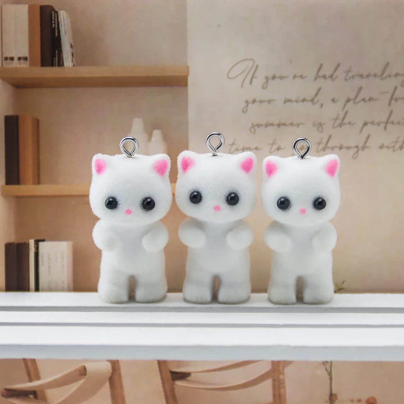 30pcs Kawaii Resin Cat Charms Flocking Animal  Miniature Dolls Pendant Keychain Necklace DIY Crafts Jewelry Make Accessories