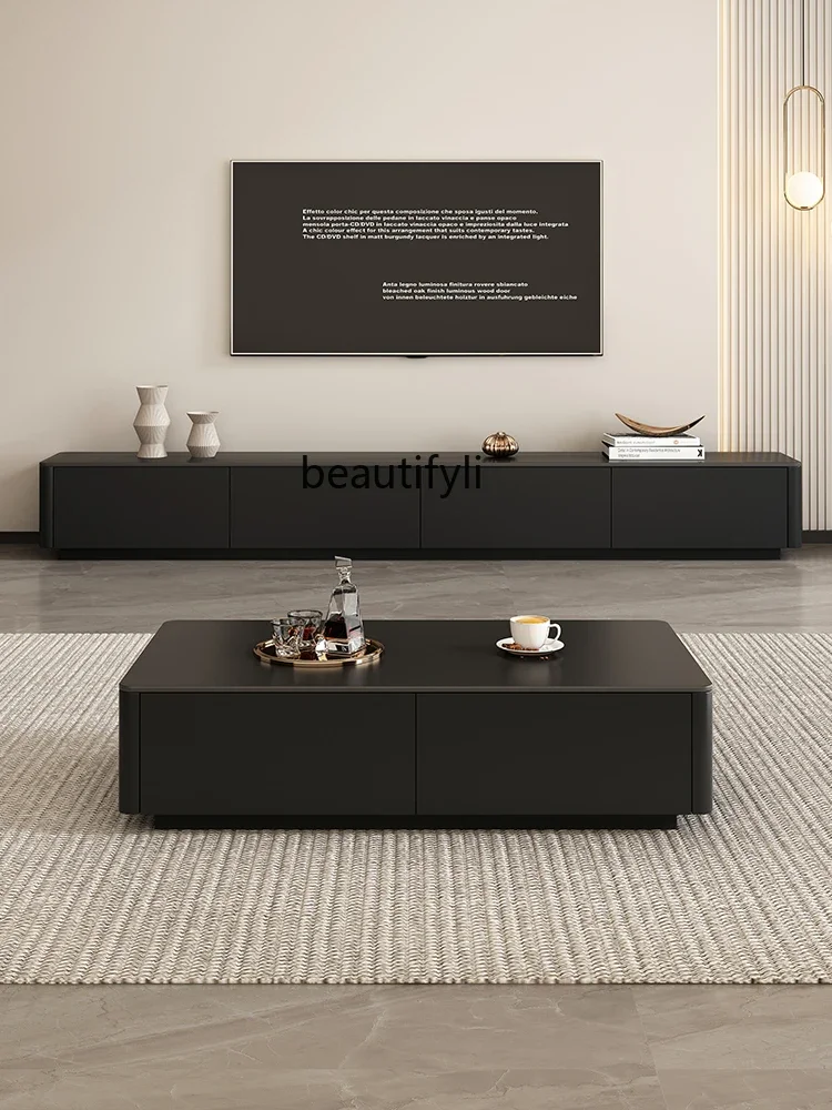 

Solid Wood Coffee Table TV Cabinet Combination Living Room Home Simple Modern Floor Stone Plate TV Stand