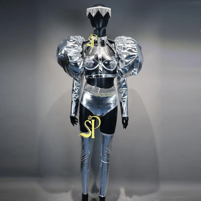 Silver Laser Gogo Dancer Costume Women Festival Outfit Bar Nightclub Ds Dj Pole Dance Clothing Christmas Party Rave Wear