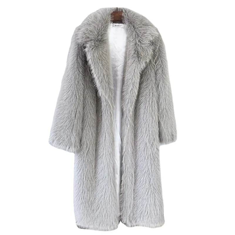 Winter Womens Fur Coat Luxury Furry Long Faux Fur Jacket Loose Lapel OverCoat Thick Warm Female Plush Faux Rabbit Coats New