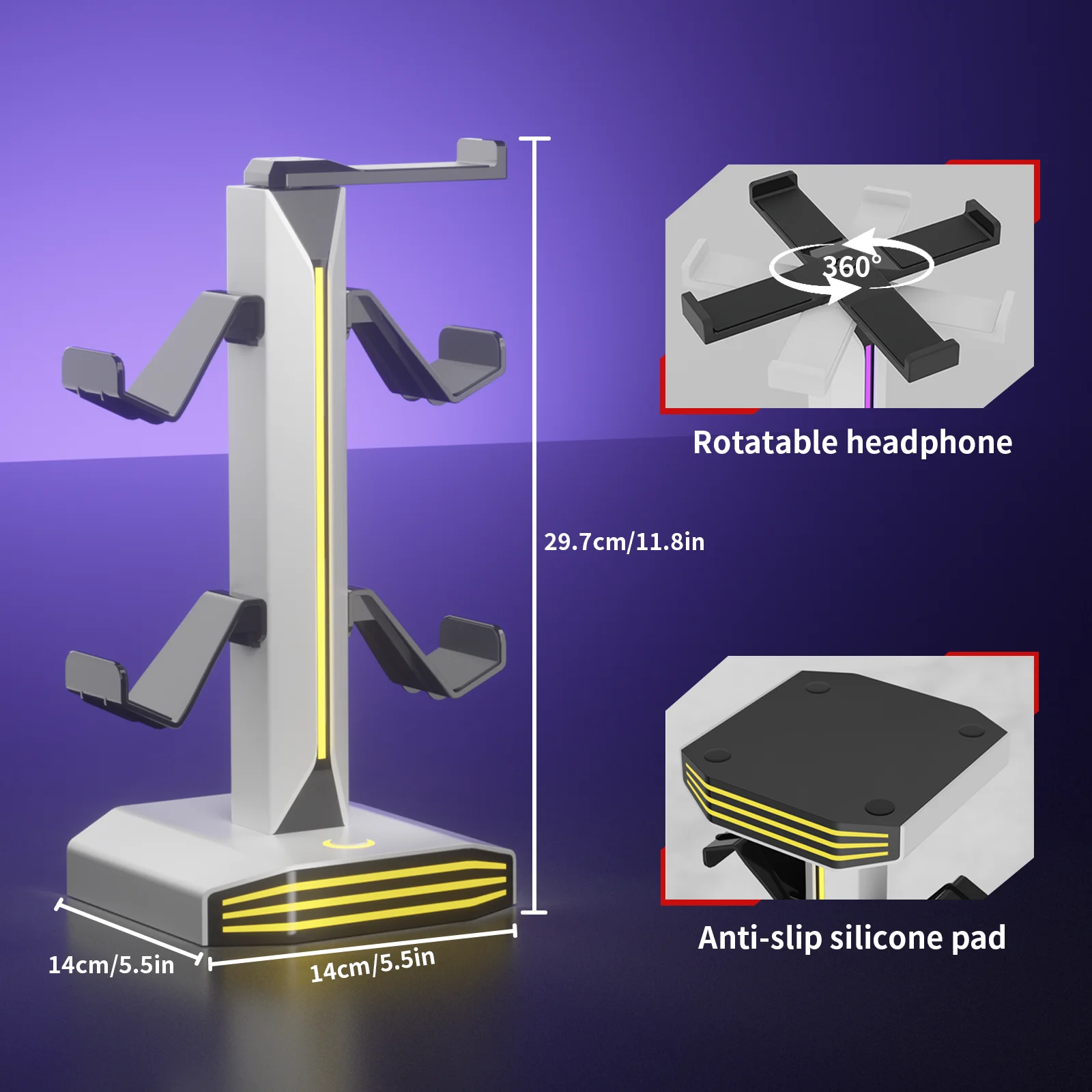 RGB 360 Degree Rotatable Headset Stand for PS5 Gaming Controller Holder with 7 Light Modes Controller Storage Rack Accessories