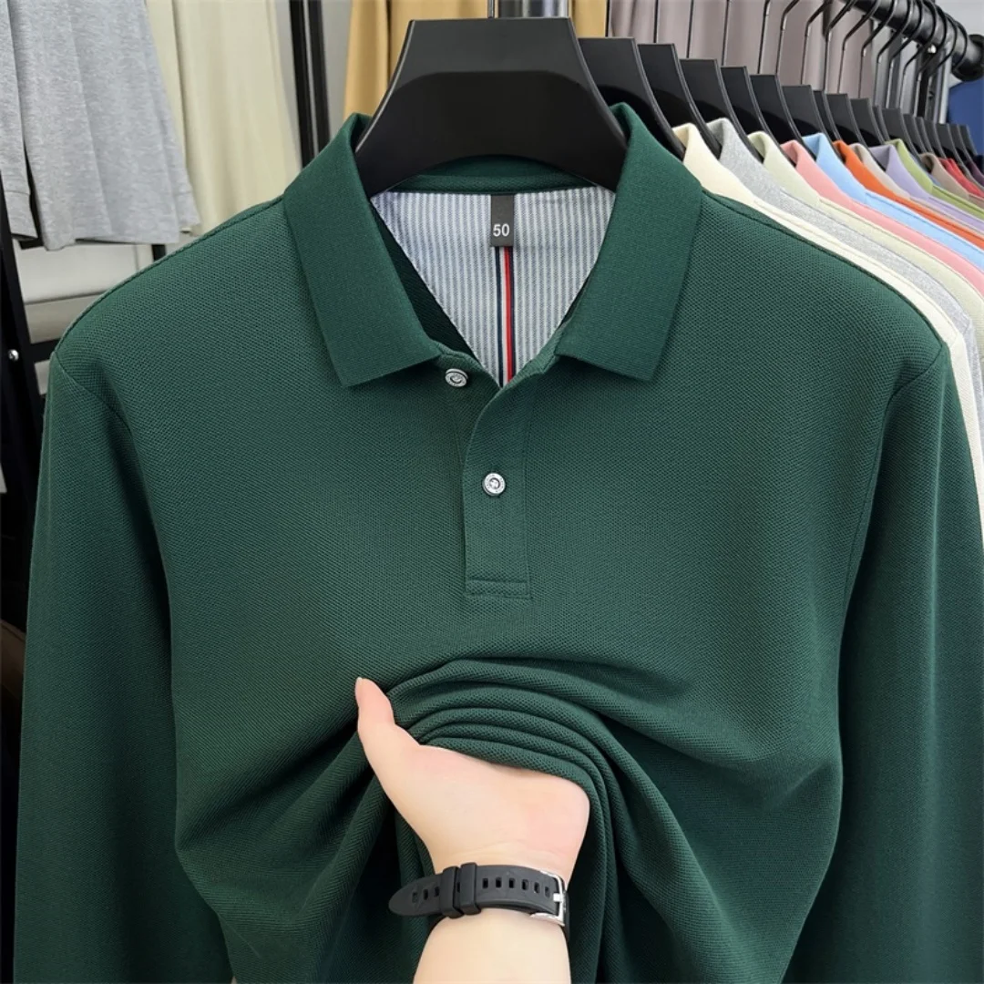100% pure cotton high-end brand men's long sleeve polo shirt autumn winter fashionable luxury embroidery golf top casual T-shirt