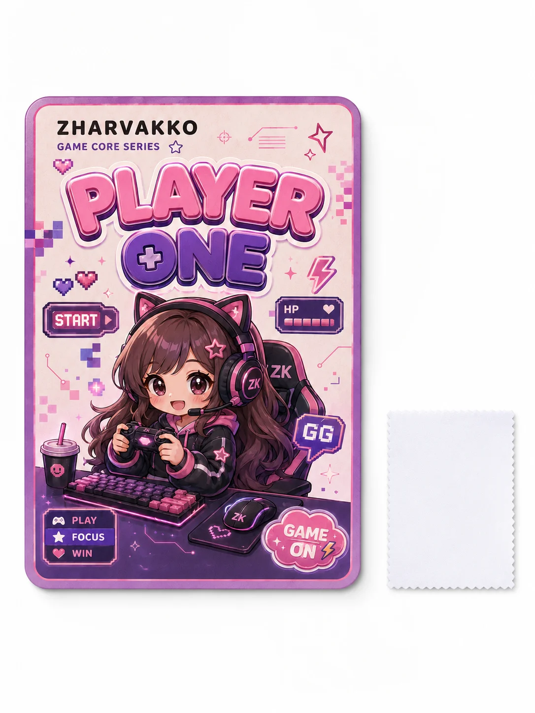 Kawaii Gaming Mouse Pad Sticker Set Pink Purple Anime Gamer Desk Pad With Screen Cleaning Cloth For Gaming Study Office Desk Dec