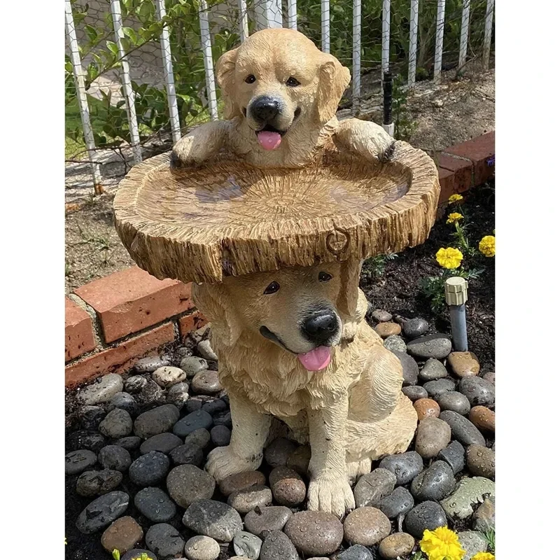 Playful Garden Dog Statues Puppy Outdoor Bird Bath Feeder Polyresin Birdbath Home Yard Animal Sculptures Decor 10*9*21