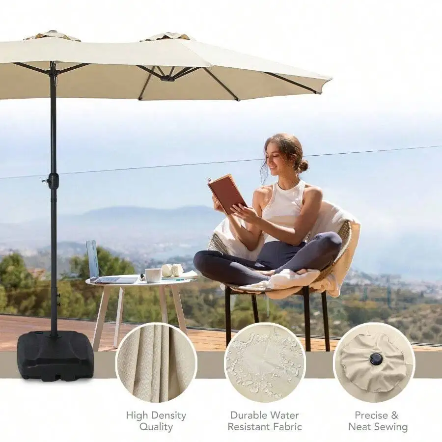 

15FT Double Sided Outdoor Patio Umbrella Beige With Crank Base