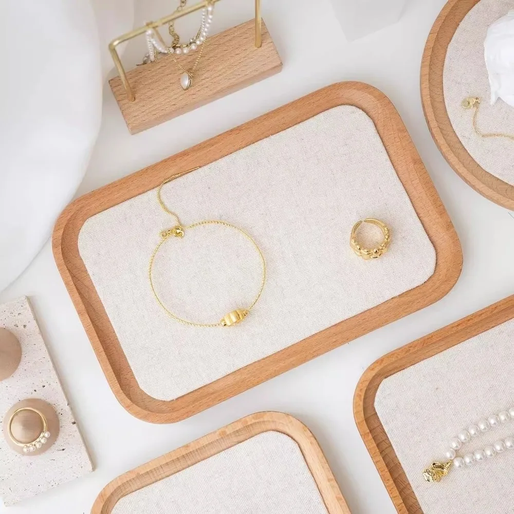 Wooden Jewelry Storage Tray Portable Stackable Design Jewelry Display Plate Multi-Functional Space-saving Bracelet Necklace Tray