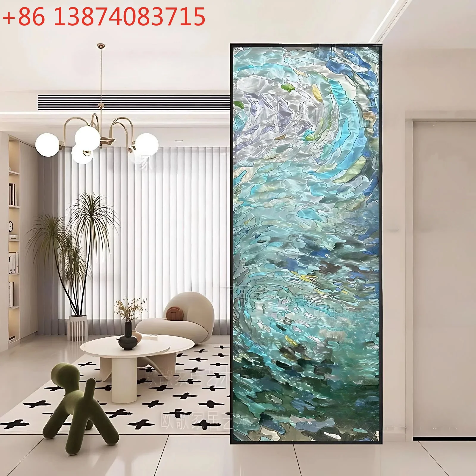 French light luxury home living room entrance light-transmitting art glass high-end screen partition