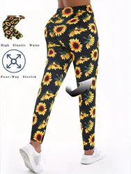 Sunflower Brushed Printed Tight Pants For Women Imitation Denim Legging High Stretch Fitness Yoga Pants Sexy Pencil Pants