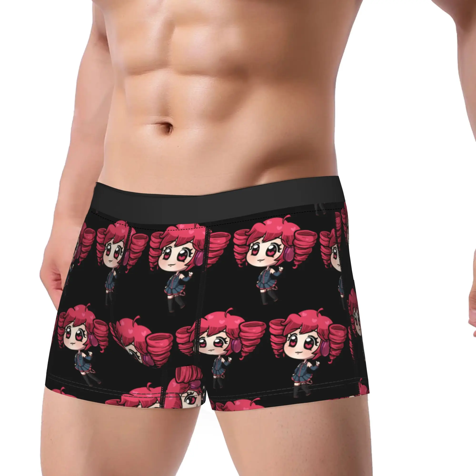Cute Heart Eyes Kasane Teto Chibi With Headset Underwear Underpants Pattern Shorts Briefs For Males Pouch Large Size Boxershorts