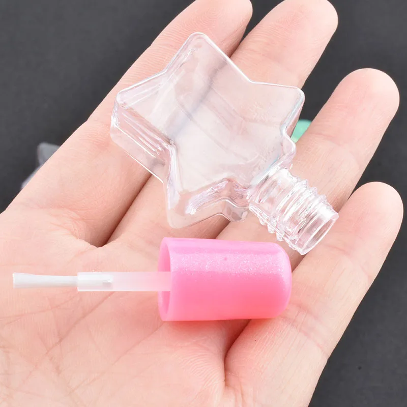 50pcs/Lot 5ml Plastic Star Shape Nail Bottles Clearly Nail Bottles Withe Brush And Candy Lid Cosmetic Packaging