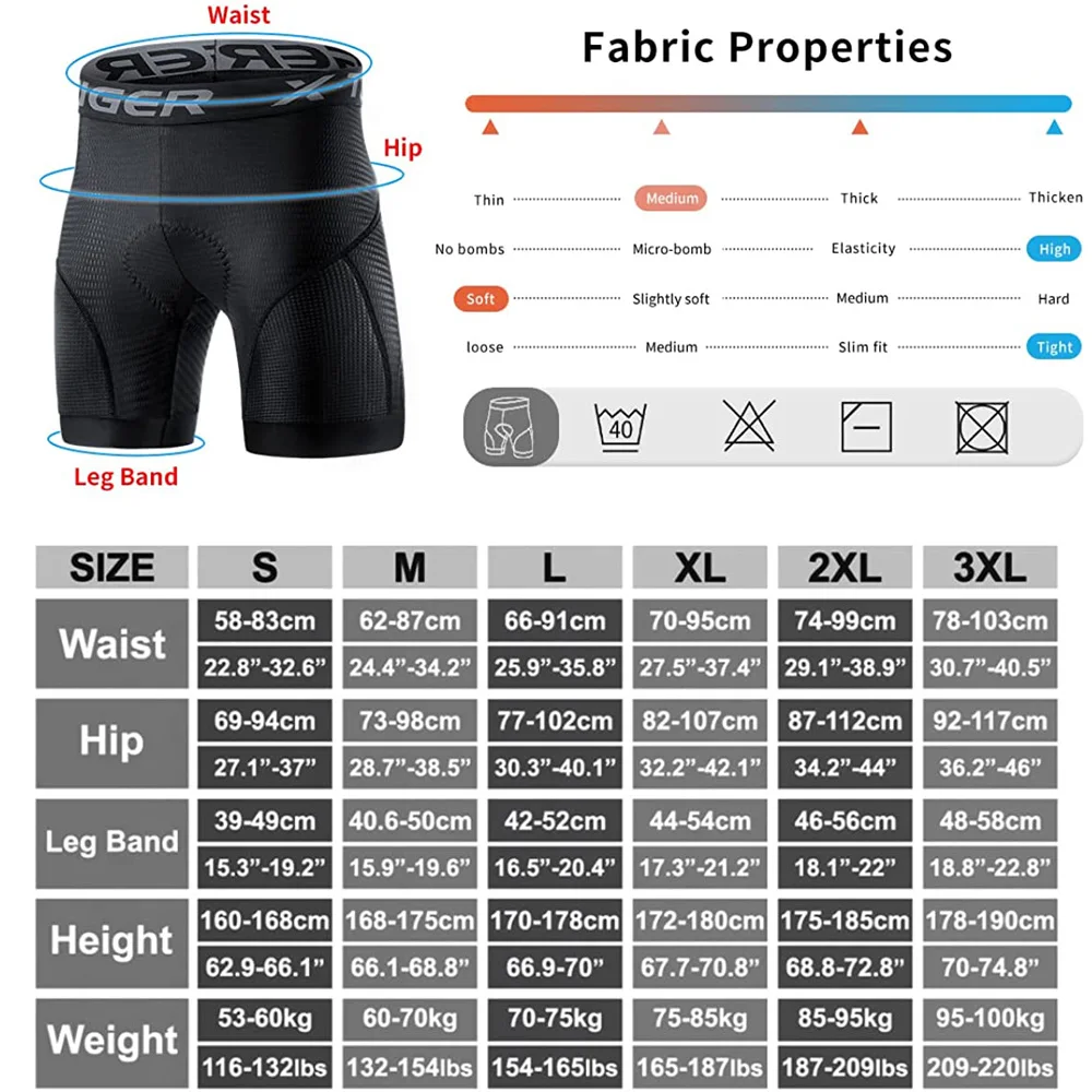 X-TIGER Men's Cycling Underwear Shorts 5D Padded Gel,MTB Biking Shorts Pants with Breathable Adsorbent Design