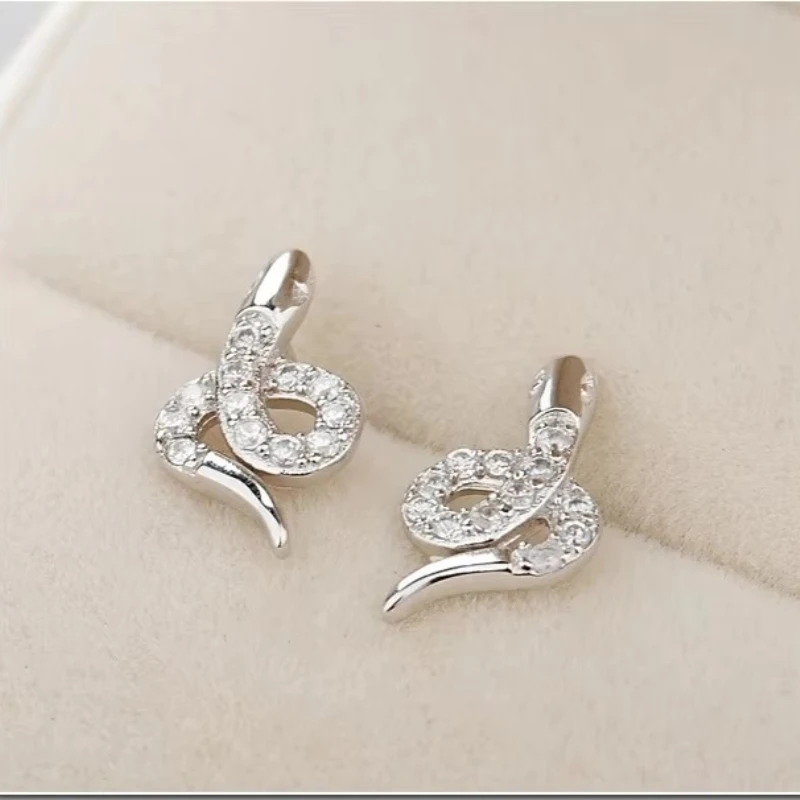 New Hot Fashion 925 Sterling Silver Crystal Snake Earrings for Women Girls Gift Fashion Statement Jewelry