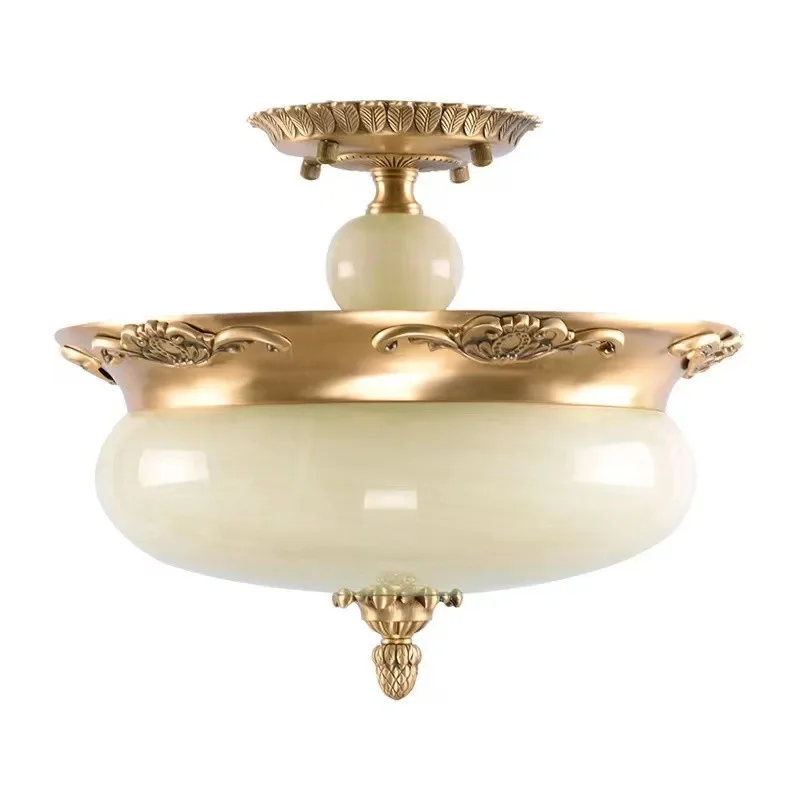

European style, all copper, jade lamp, ceiling, American style, retro, household LED room, corridor, entrance