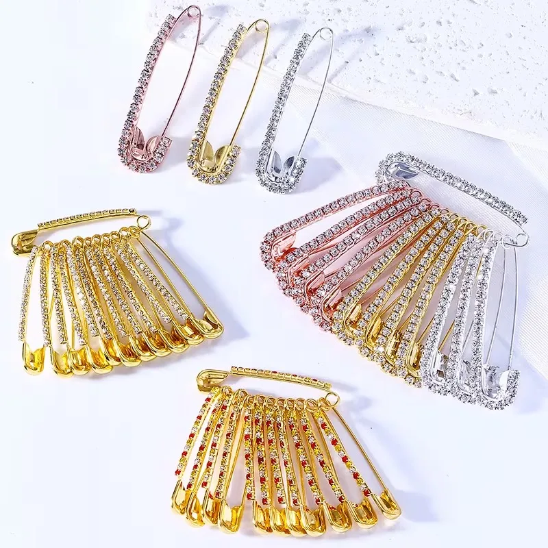 10/12 قطعة دبابيس الراين مشبك مجوهرات دبابيس بروش دبابيس أمان فاخرة للنساء لامعة موضة إكسسوارات الملابس ذاتية الصنع