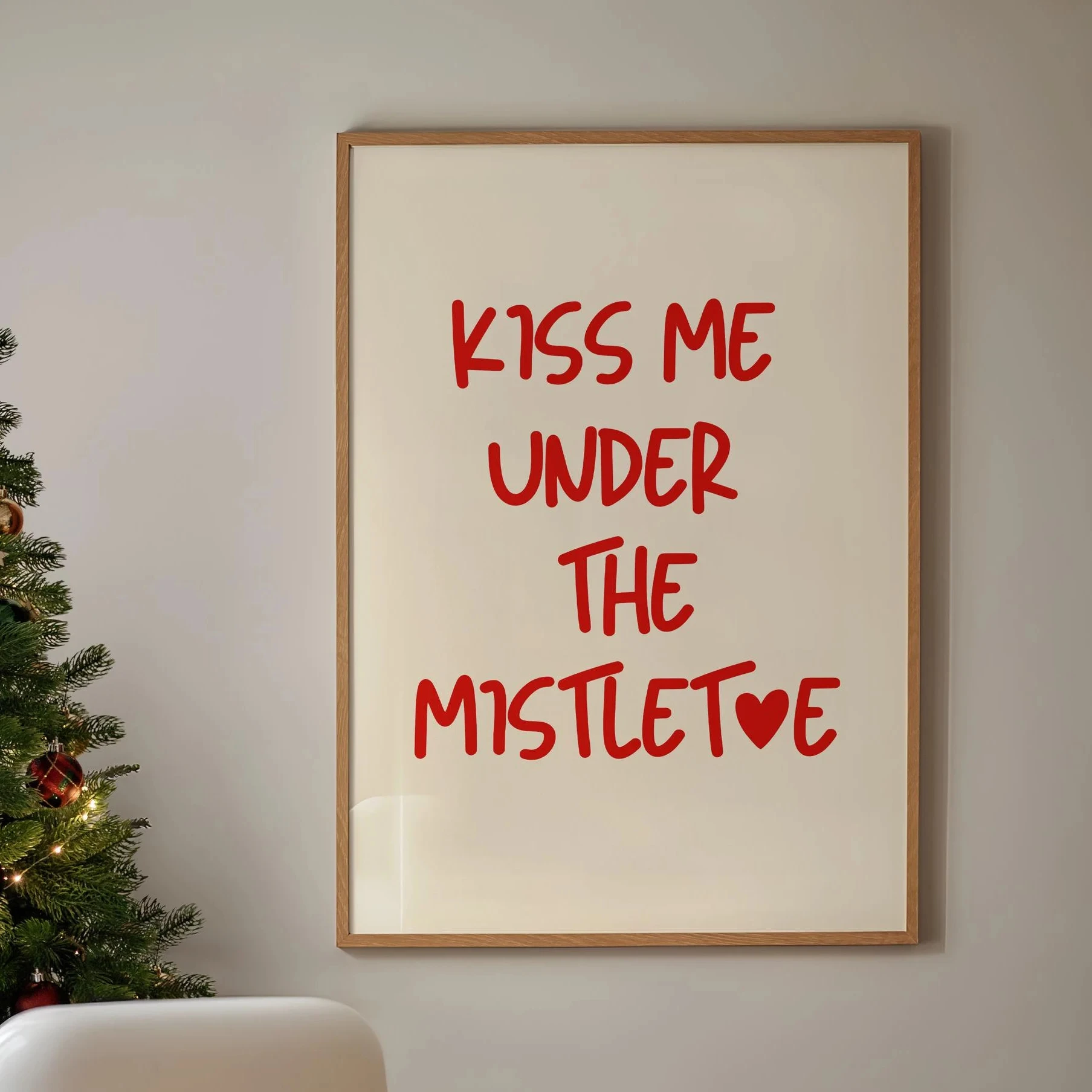 1PC frameless decorative art print,1pc Nordic Romantic Quote Art Poster Print Kiss Me Under the Mistletoe Frameless Canvas Paint