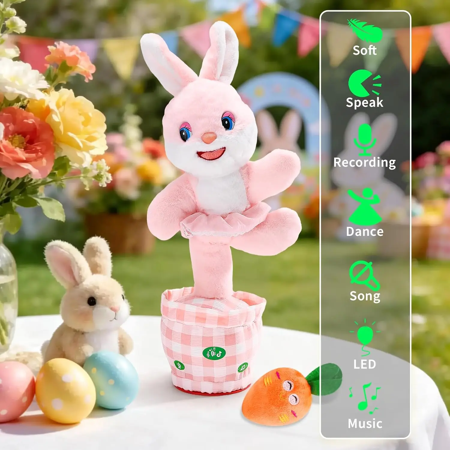 1Pc Light-up Dancing Easter Bunny Plush, adjustable volume & soft glow, 60+ melodies, festive Easter gift doll for kids
