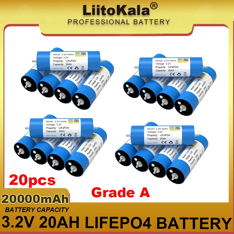 20pcs LiitoKala 3.2V 20Ah Battery LiFePO4 phosphate Cell for 4s 12V 24V 36v Motorcycle Car motor Modification Grade A TAX FREE