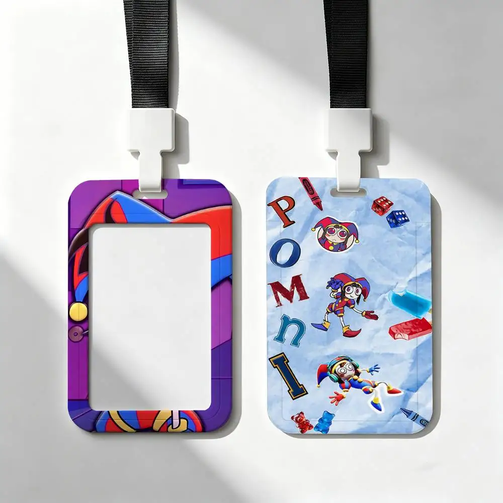 Cute Girl P-Pomni Card Holder Neck Strap Pendant Door Badge Holder Lanyards Keychain Work Credential Case Gift