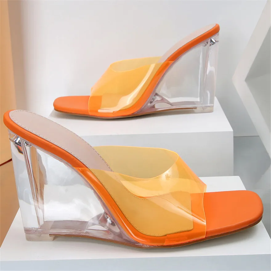 Fashion PVC Women Sandals New Open Toe Transparent Crystal Wedges Slippers Woman Sexy Party High Heels Shoes Pumps Zapatos Mujer