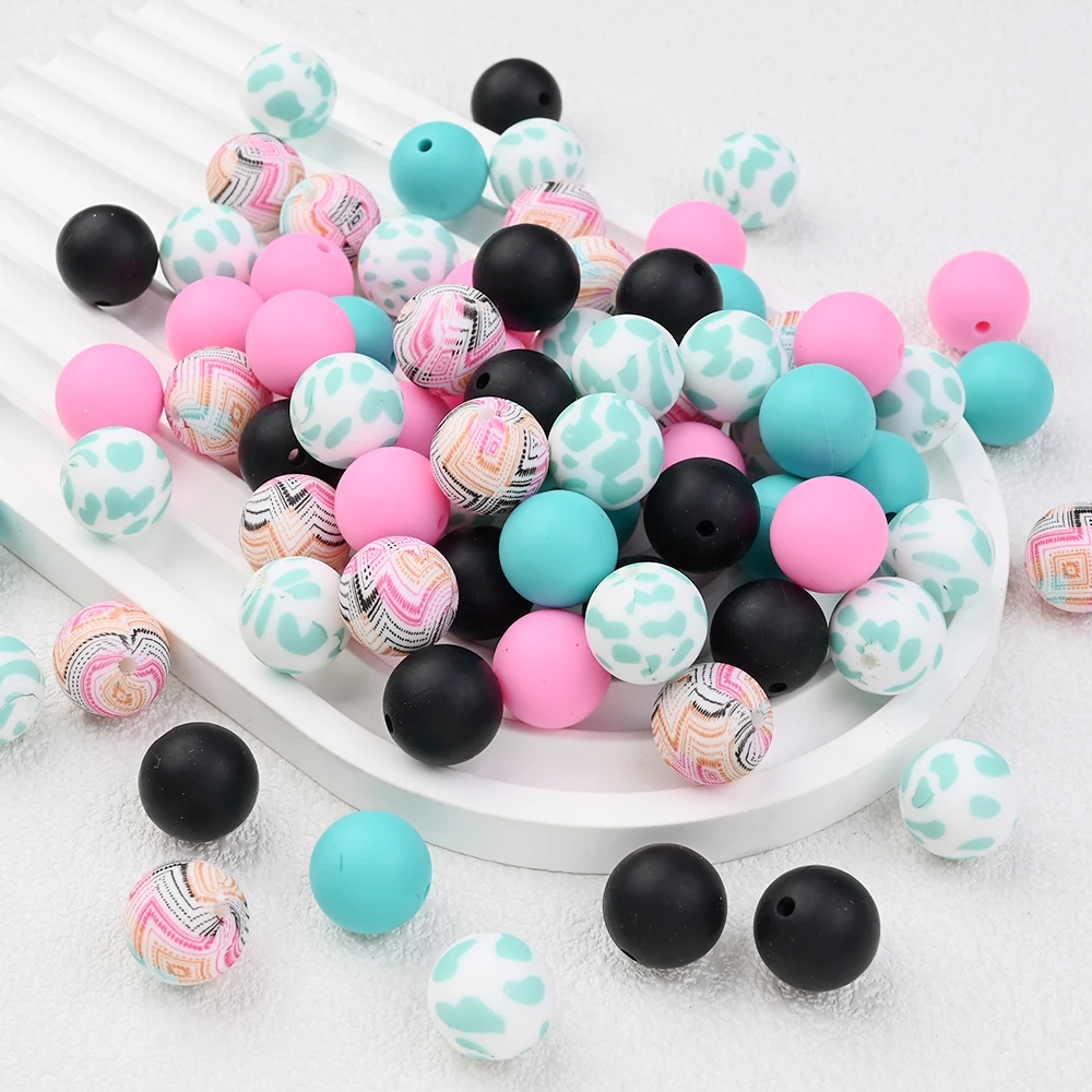 40Pcs Colorful Round Silicone Beads Set for DIY Pacifier Chains, Food Grade Chewable Beads Teething Toy Baby Accessory Making
