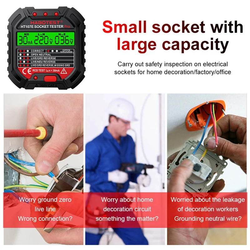 HABOTEST Elektrische stopcontacttester Detector Ground Zero Line Plug Elektrische instrumenten Stroomonderbrekerzoekers UK-stekker