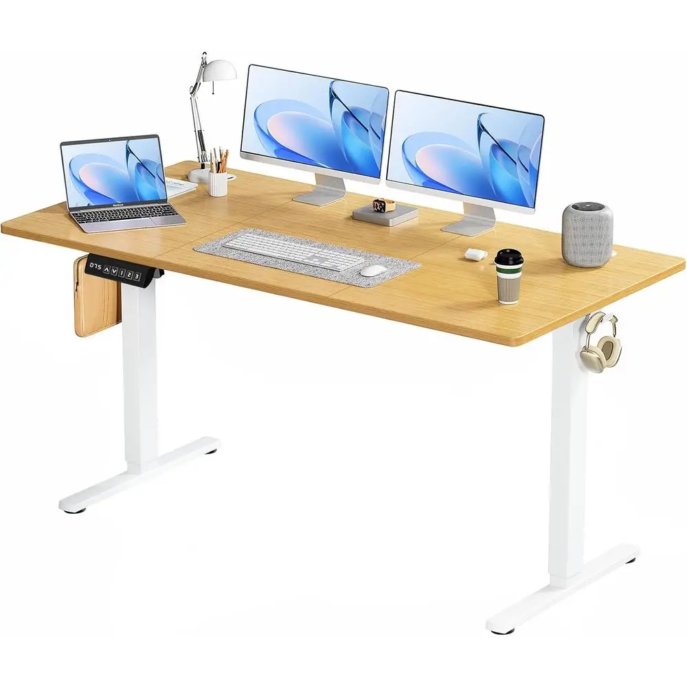 

Ergonomic Electric Adjustable Height Desk, 63 Sit-Stand Computer Table for Home Office or Gaming in Oak
