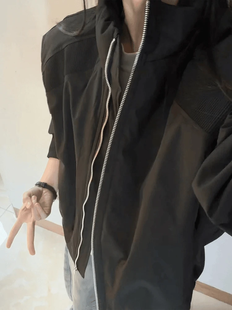 Roxo gola desconstruída retalhos ort jaet thiened algodão outono inverno quente haome casaco de fechamento com zíper