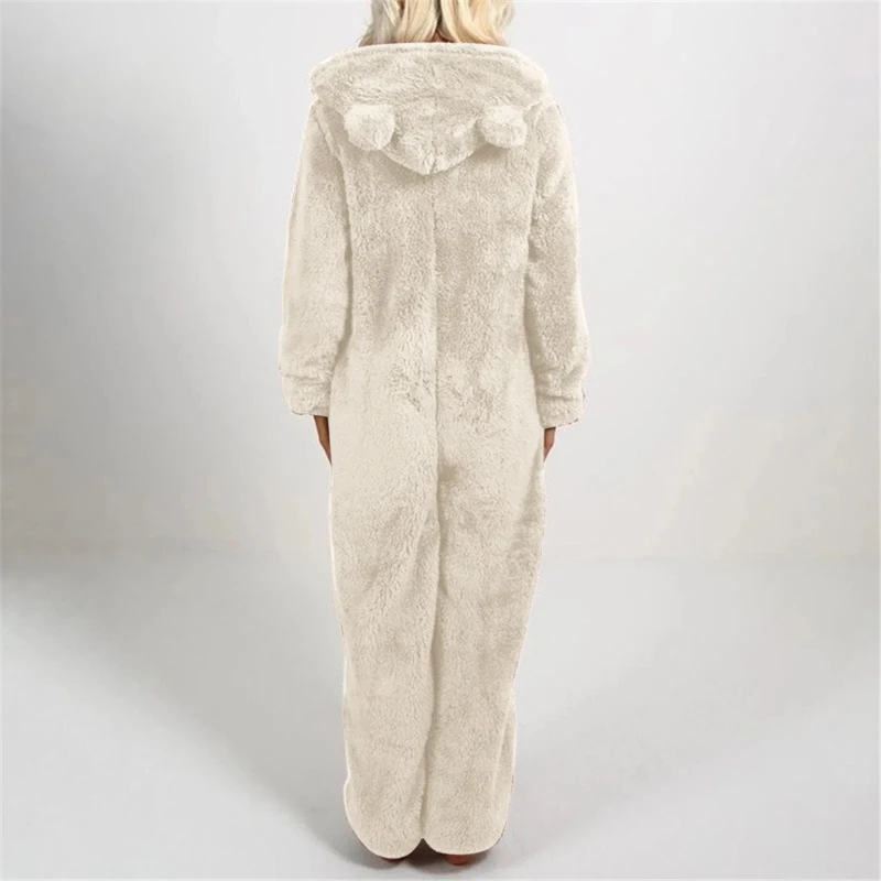 Fashion Fleece Sleepwear Hood Sets Pajamas for Women for Winter Warm Pyjamas Women Velvet Thickened Furry Jumpsuit Hooded Pajama