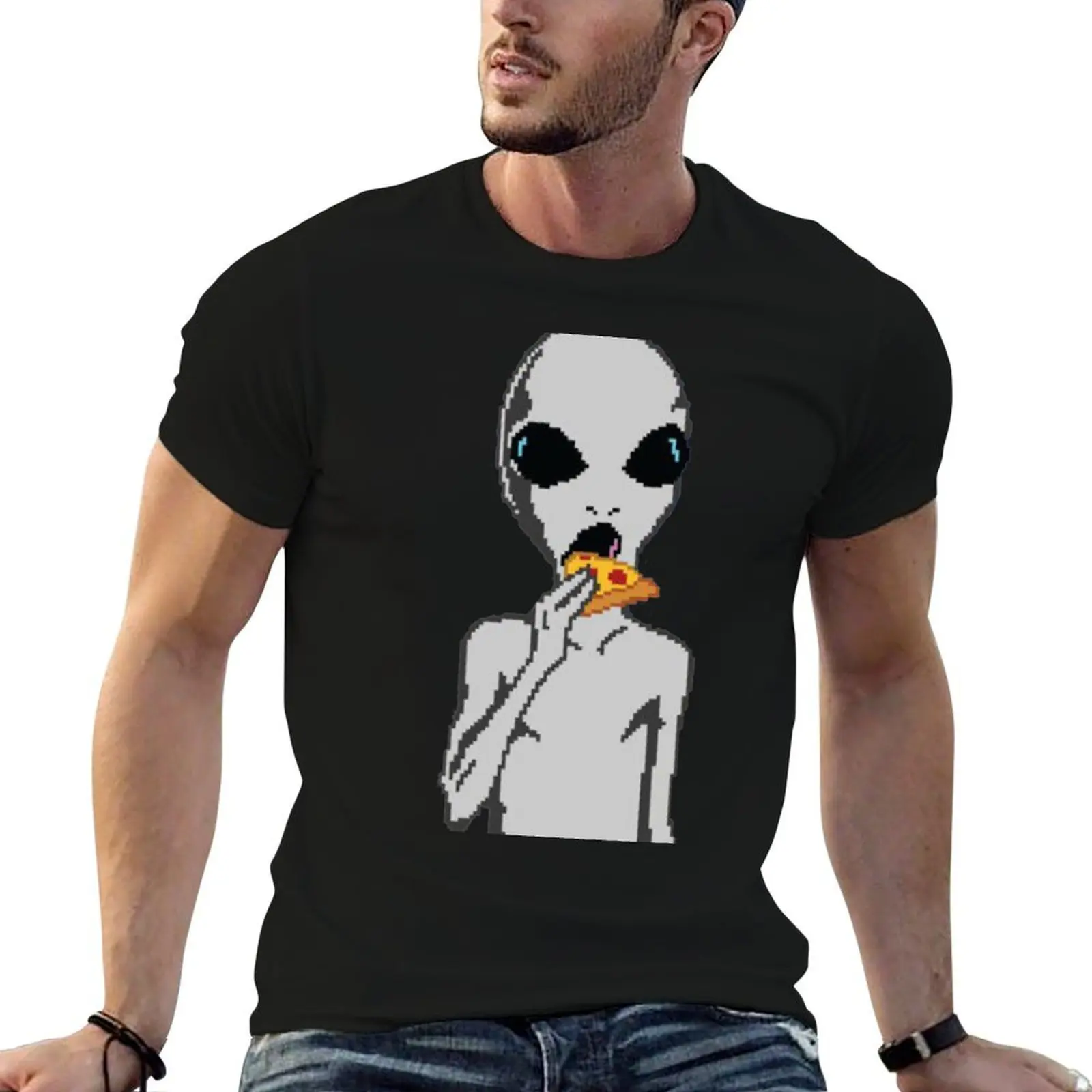 

Alien eat pizza T-Shirt t shirt man cotton man t shirt luxury t shirt men 100% cotton luxury brand T-shirt