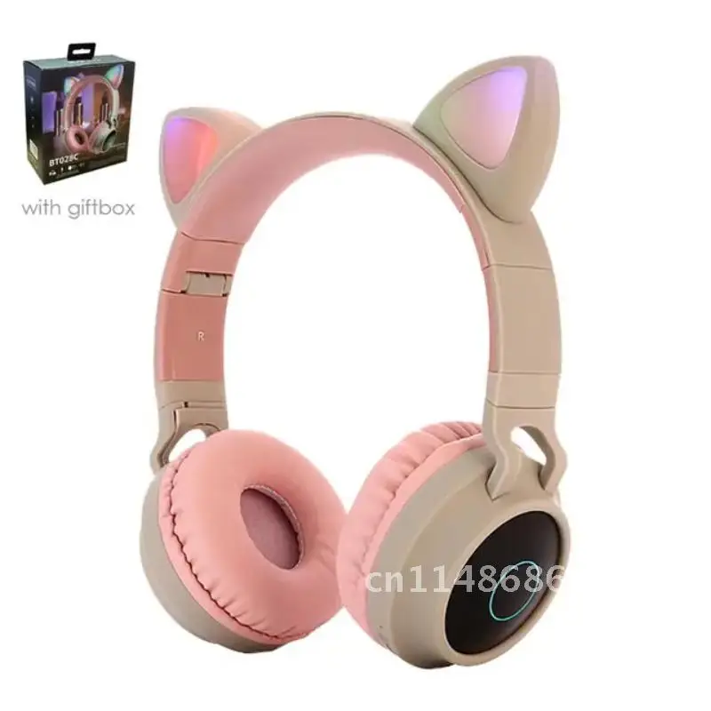 Adorable Wireless Bluetooth-Compatible LED Cat Ear Headset with Mic Glowing Earphones for Daughters Girls Children Gifts